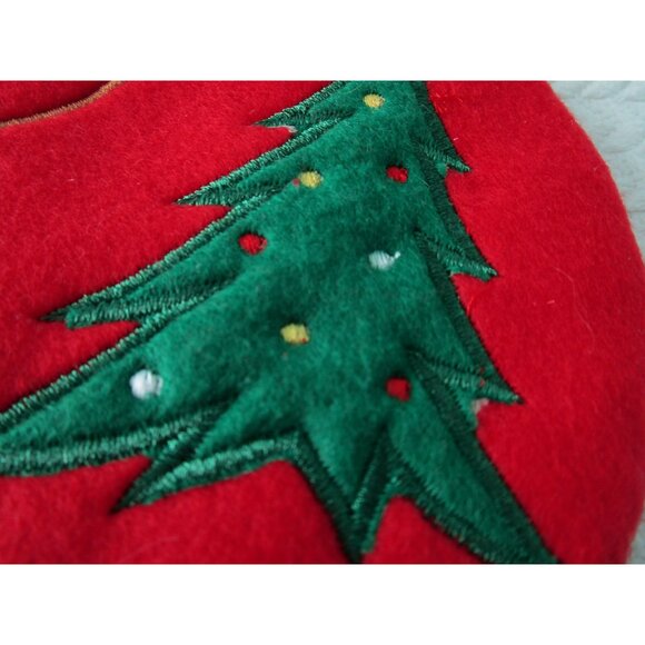 Santa Christmas Stocking Ribbed Cuff Embroidered Felt Design GUC - Picture 4 of 10
